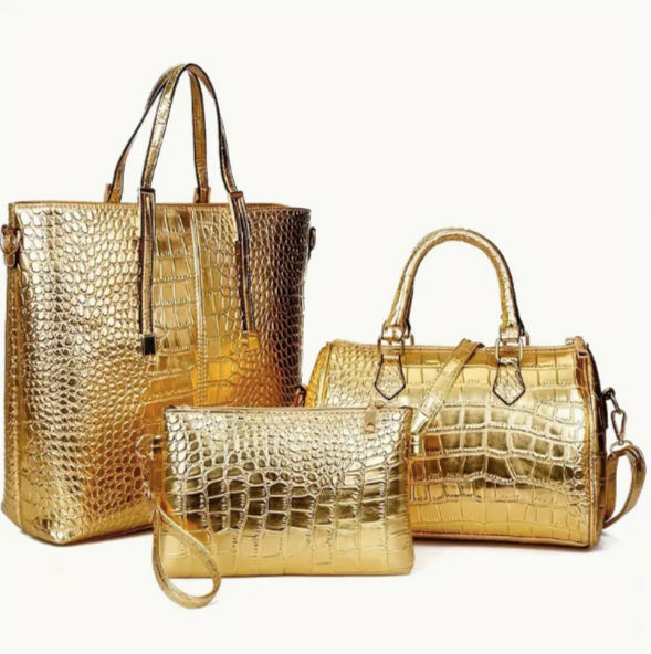 GOLDEN CROCODILE PRINT BAG (SET OF 3 BAGS)