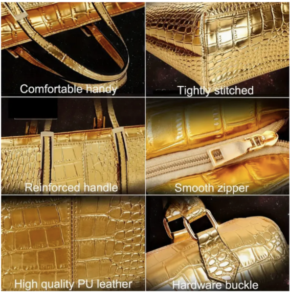 GOLDEN CROCODILE PRINT BAG (SET OF 3 BAGS)