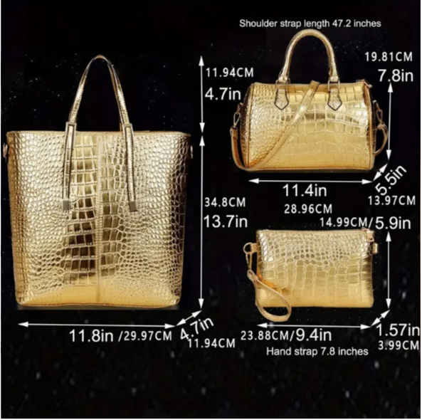 GOLDEN CROCODILE PRINT BAG (SET OF 3 BAGS)