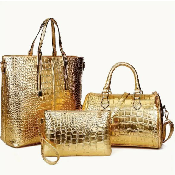 GOLDEN CROCODILE PRINT BAG (SET OF 3 BAGS)